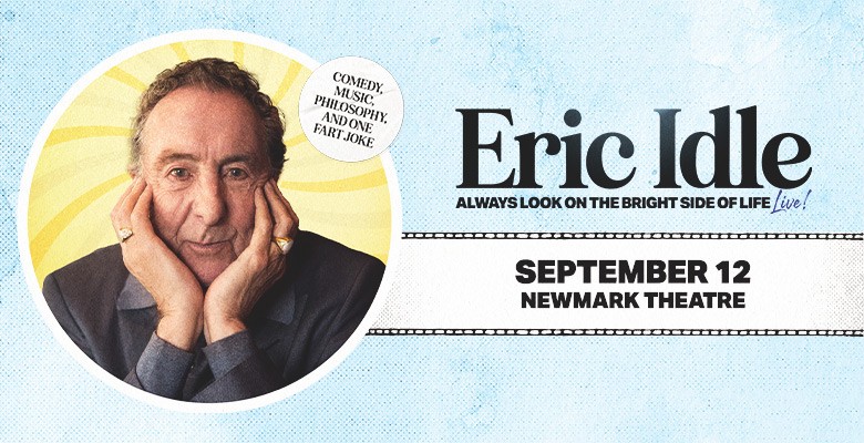 Image of Eric Idle with hands on face + name, tour name, info in text