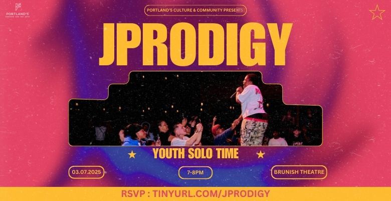 Image with photo of J Prodigy performing on stage to audience and event title in text