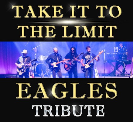 Photo of Take It to the Limit band performing on stage + title text