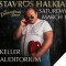 Photo of Stavros Halkias holding a red phone to his ear + event title text