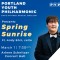 Portland Youth Philharmonic - Graphic of a student musician with cello and text reading Spring Sunrise